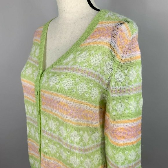 Sweater Cardigan Mohair Blend Womens Med GH Bass & Co Pastel Stripe Light Airy - Picture 7 of 10